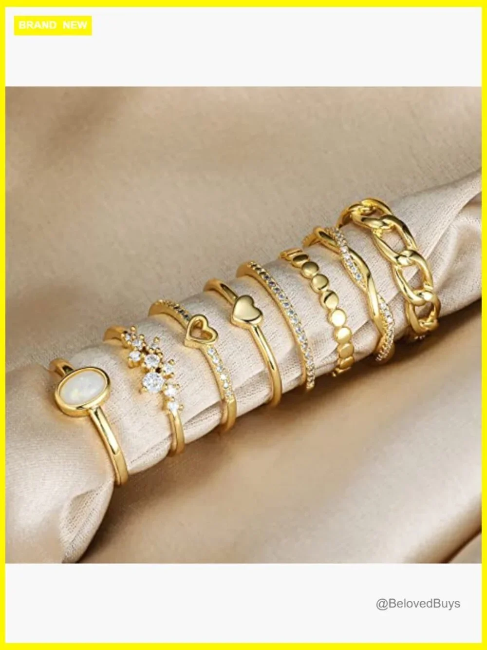 Non Tarnish Stackable Rings Set for Women CZ Heart Dainty Gold